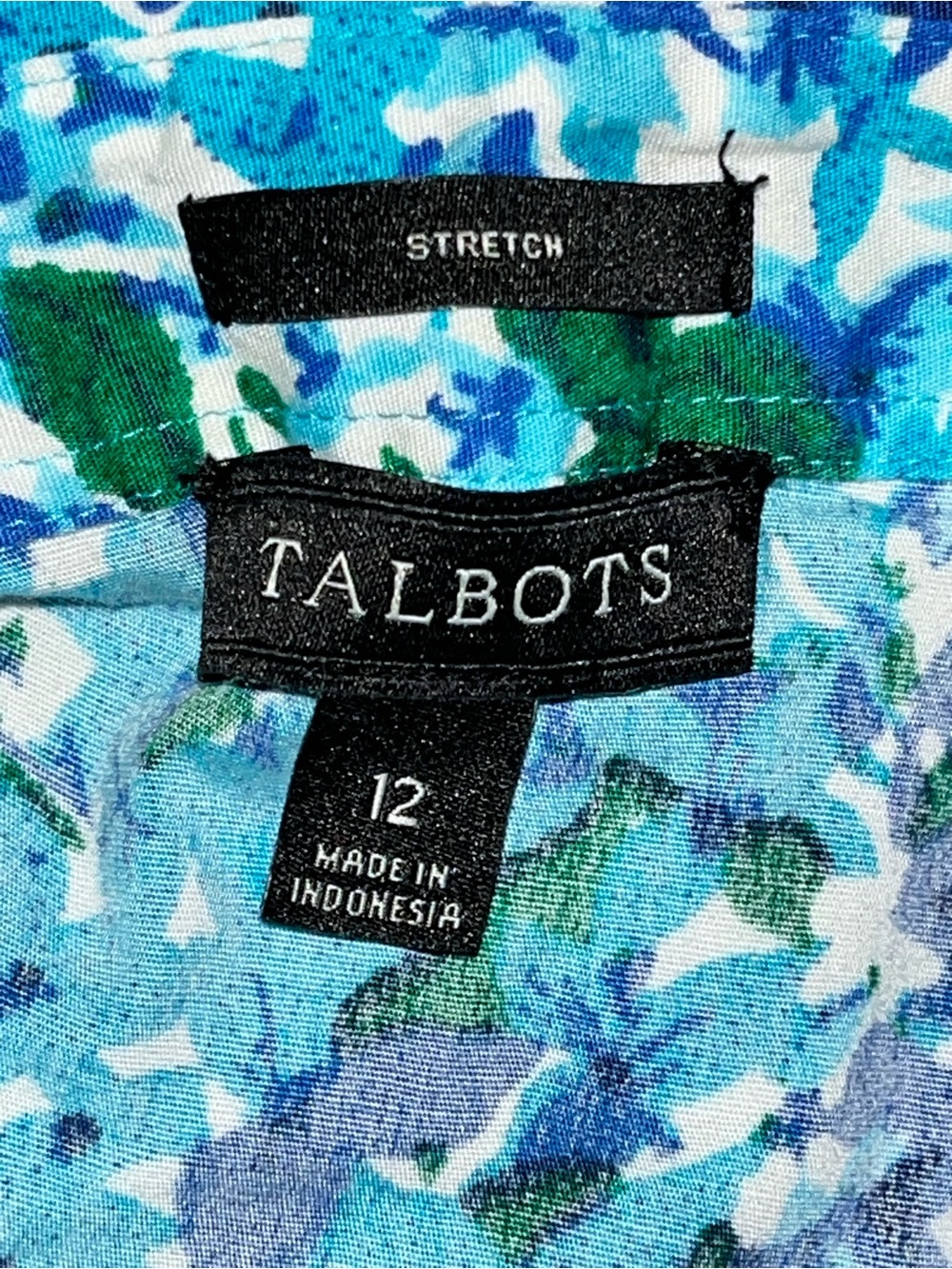Talbots Sleeveless Faux Wrap Blouse Blue Green Floral Surplice Top Size 12 - Picture 3 of 11